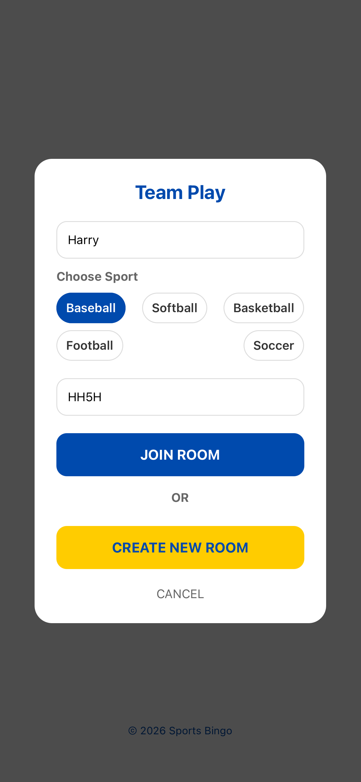 Team play screen